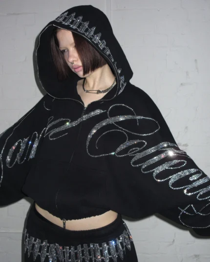 Named Collective Rhinestone Crop Hoodie