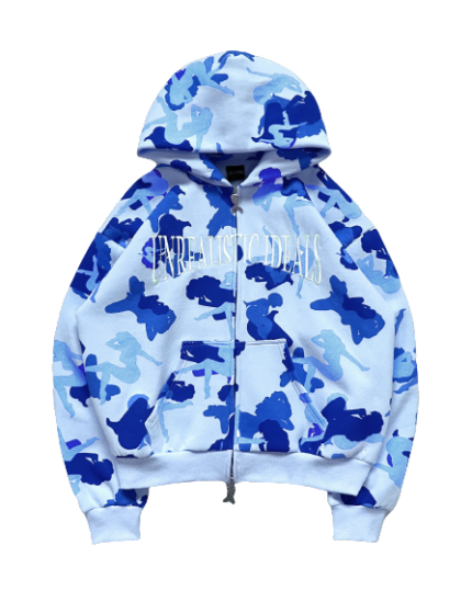 Unrealistic Ideals Zip Hoodie Blue Camo