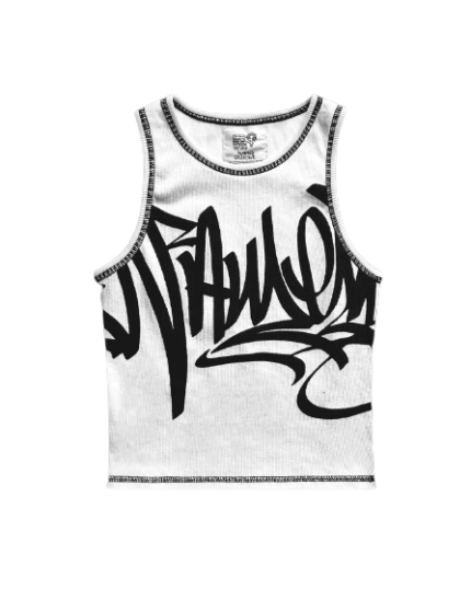 Vandalism Print Ribbed Named Collective Tank White